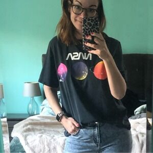 H&M Divided NASA Graphic T-Shirt‎ Charcoal Gray Planets Constellation Women M